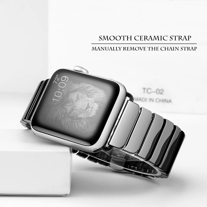 

Ceramic Watch Bands For Apple Watch 4 5 40/44mm Link Bracelet Butterfly Buckle Iwatch Series 3 2 1 38mm 42mm Glossy Black/White