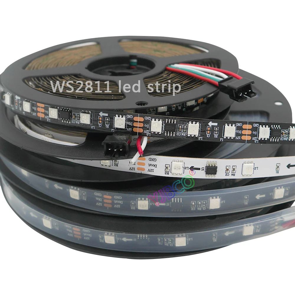 

5m 30/48/60leds/m Full Color WS2811 LED Strip DC12V Black / White PCB RGB Smart Pixel control Led Strip