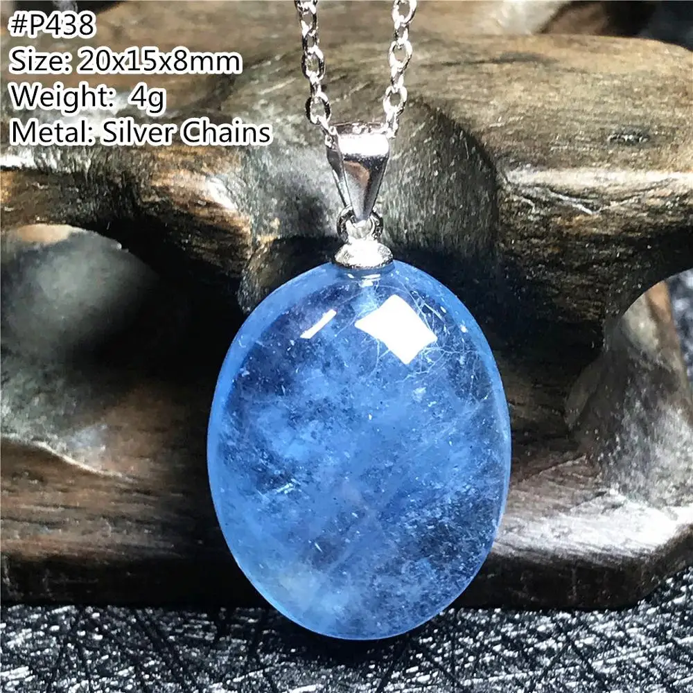 

Top Natural Ocean Blue Aquamarine Pendant Necklace Jewelry For Women Man Crystal Beads Gemstone Oval Stone Silver Chains AAAAA