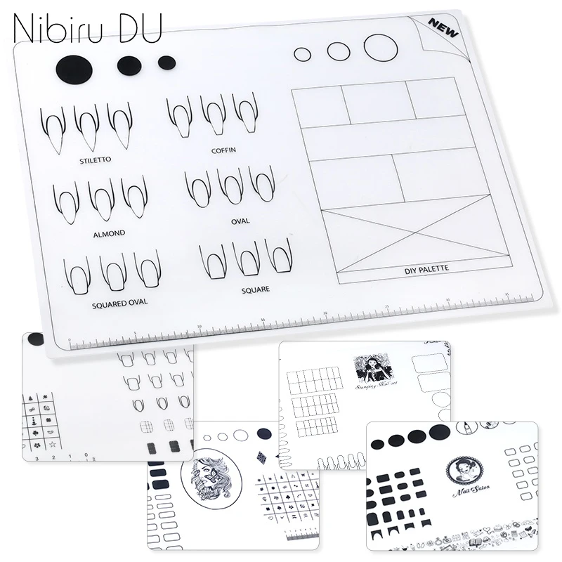 Коврик для дизайна ногтей силиконовые шаблоны складной моющийся коврик