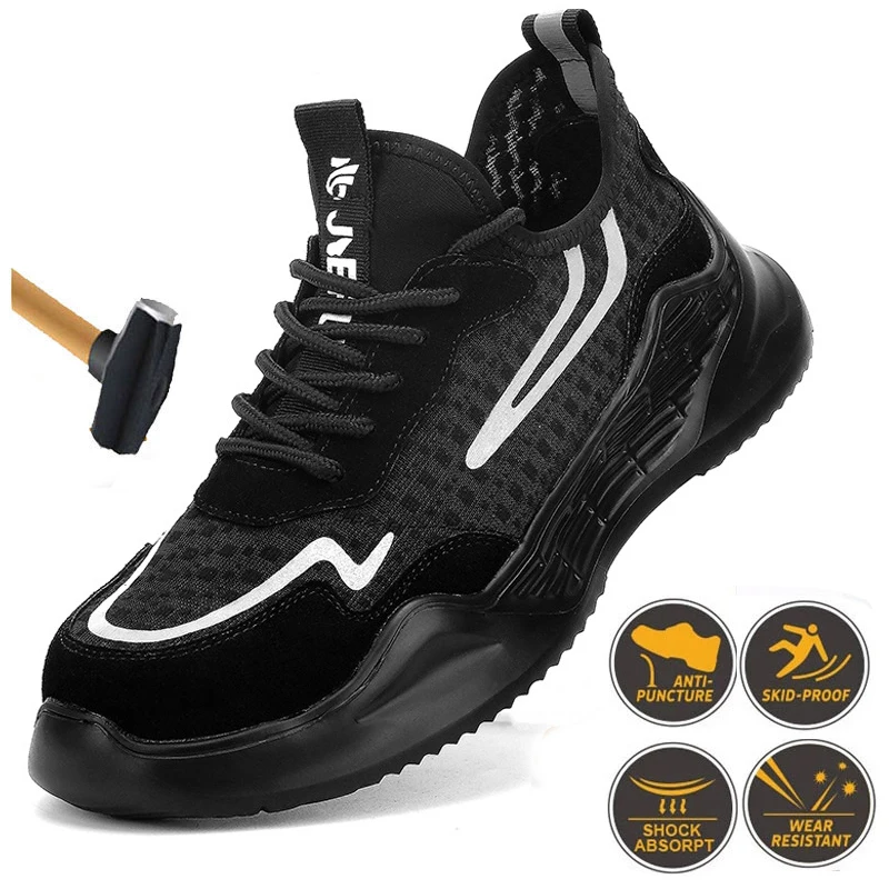Мужские ботинки со стальным носком неразрушаемые удобные легкие рабочие защита