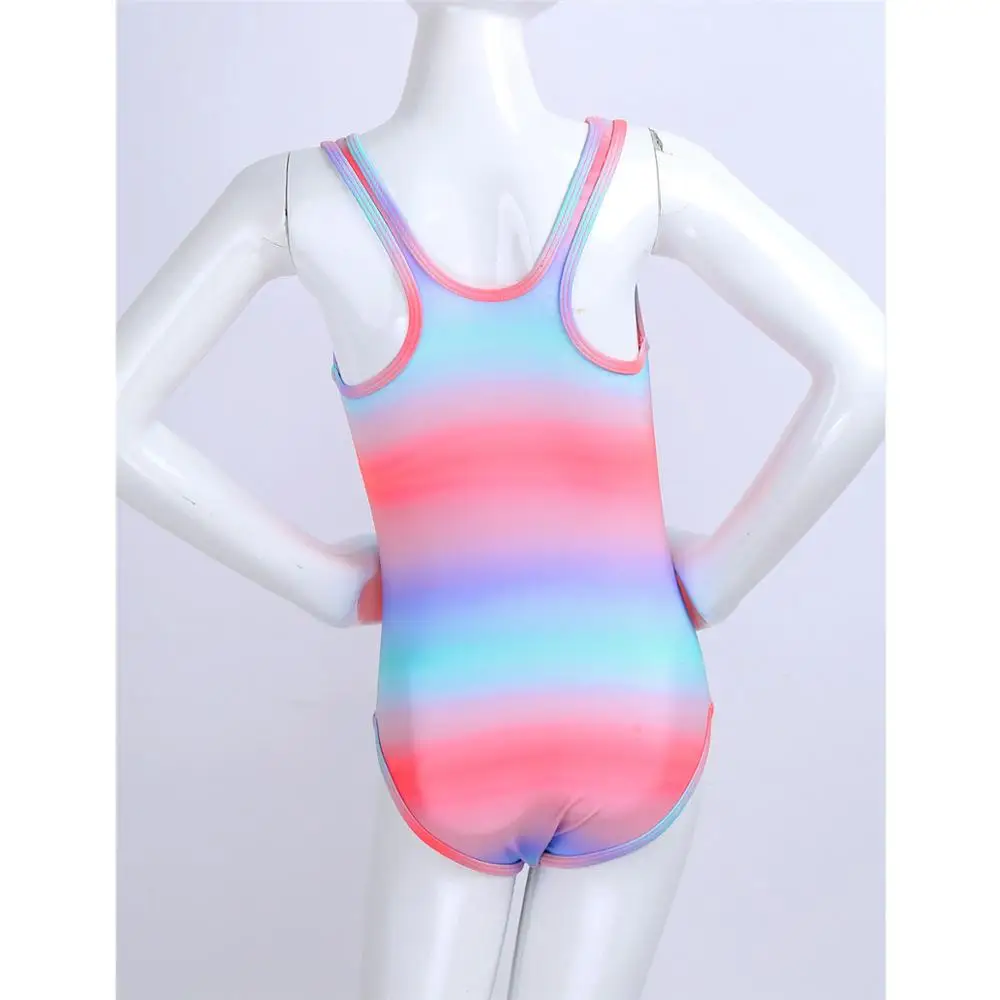 Цельный купальник для девочек пляжный разноцветный детский без рукавов с