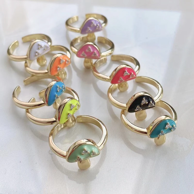 

5Pcs/Lot High Quality Drop Oil Jewelry Women Tiny Mushroom Rings