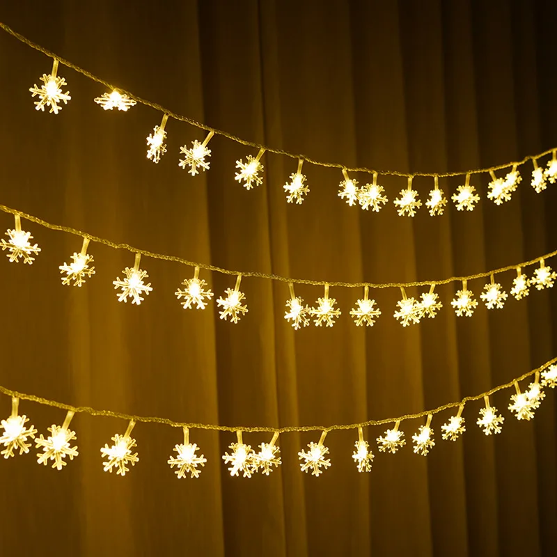

Led Snowflake Christmas Holiday String Lights Battery Powered Outdoor Waterproof Fairy Lights Bedroom Decoration 2022 New Year
