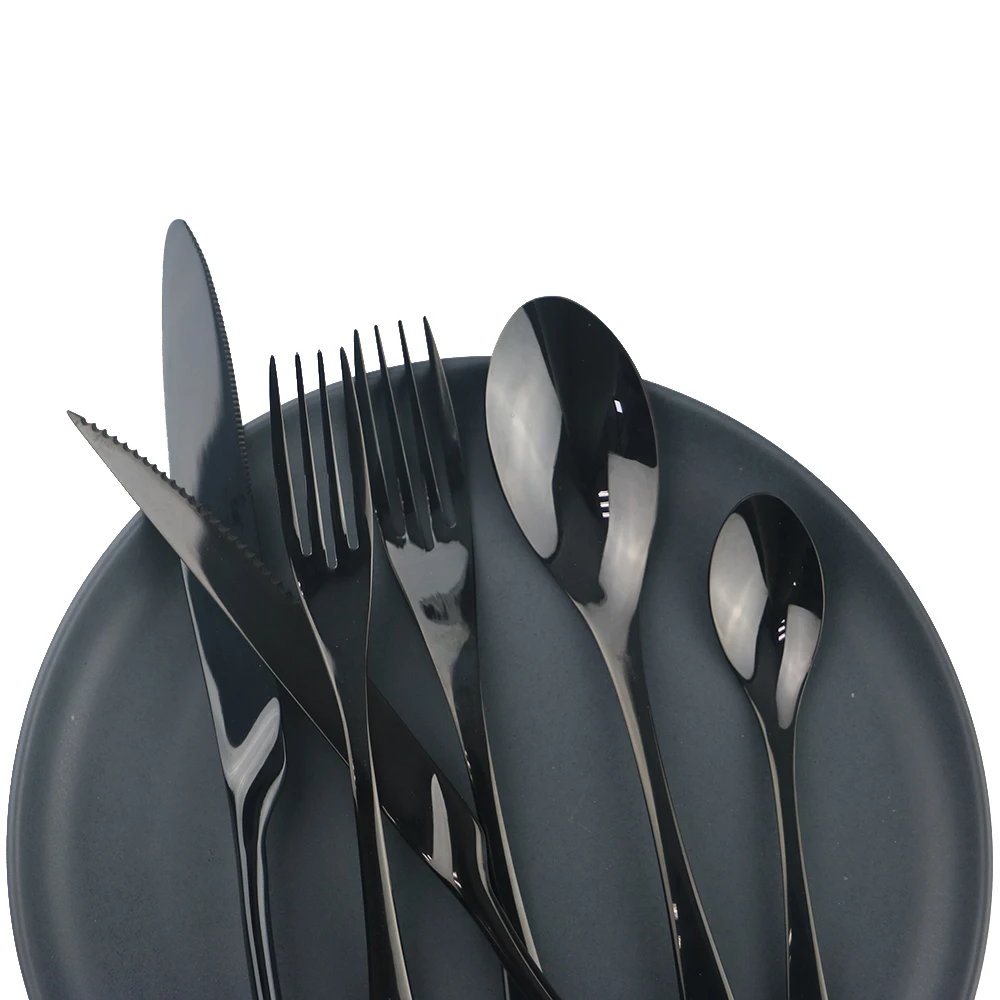 Горячая Распродажа черные 6 набор столовых приборов Еда Класс 18/10 прибор из