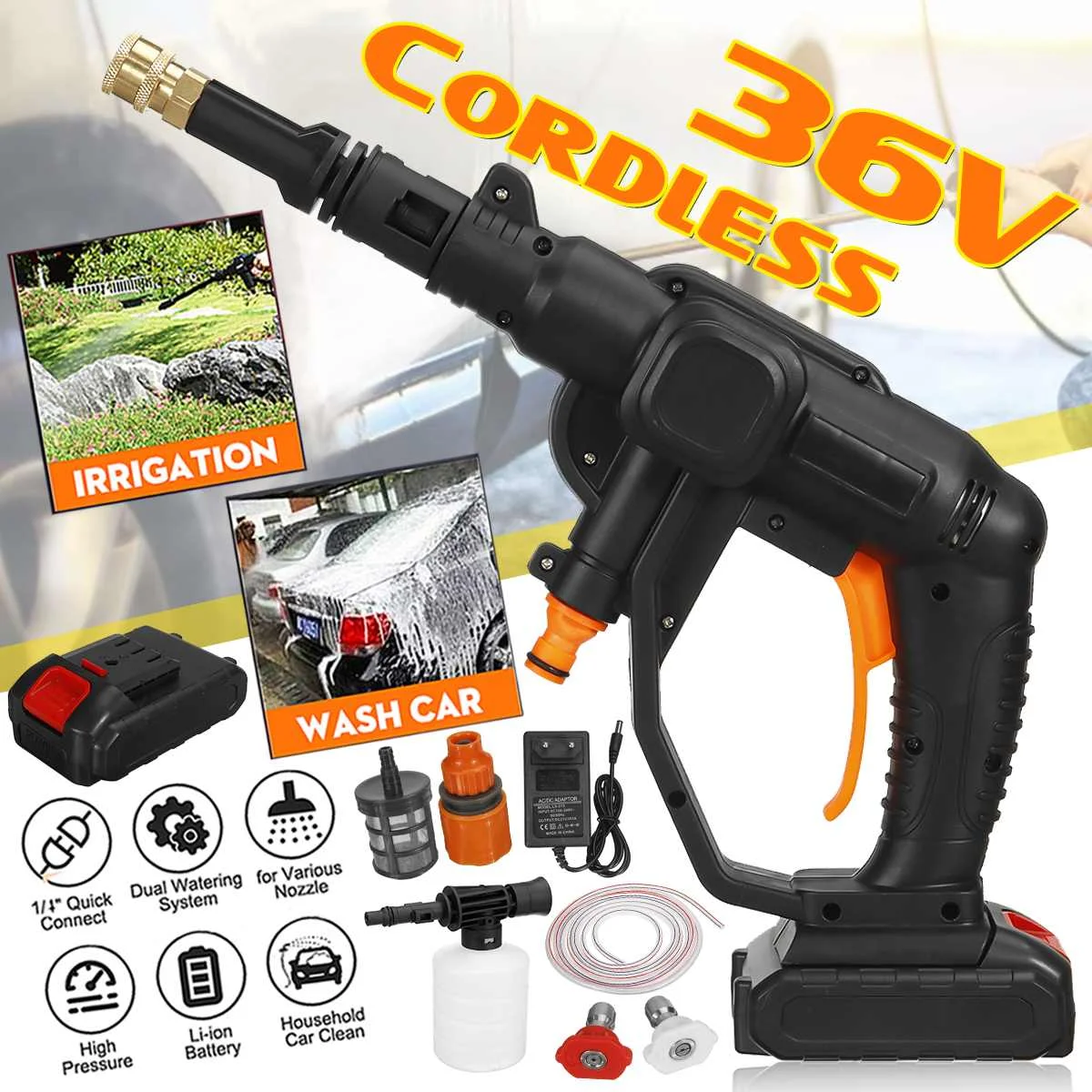 

24/36V 28BAR Wireless High Pressure Car Wash Water Spay Gun Portable High Pressure Washer Foam Generator With 4400mAh Battery