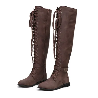 Zapatos mujer/зимние сапоги до колена; женские сапоги для верховой езды из искусственной кожи на среднем каблуке; женская Винтажная обувь с пряжкой и бахромой; chaussures femme - Цвет: Coffee