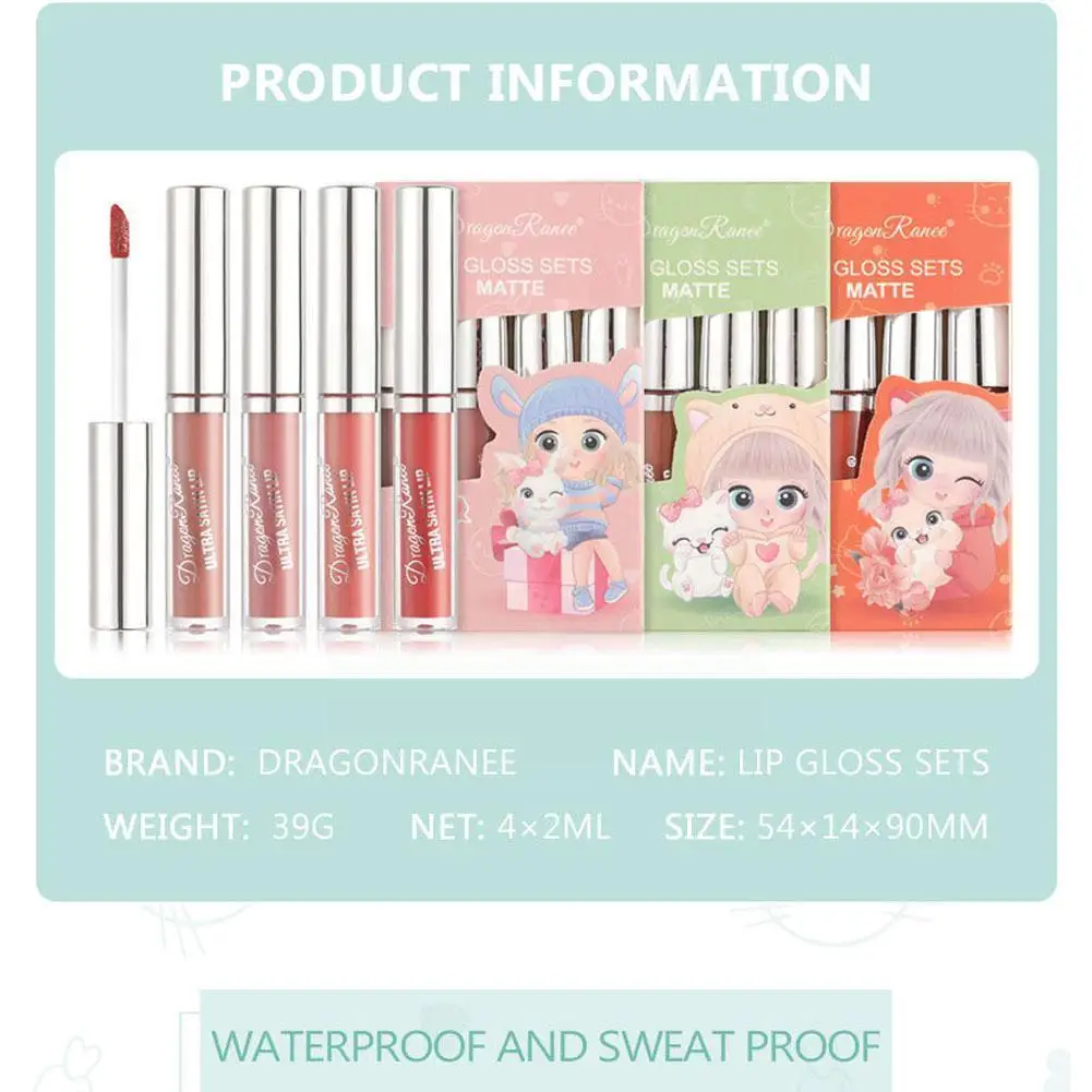 

4Pcs/Set Matte Lip Gloss Lipstick Nude Waterproof Natural Gloss Makeup Wear To Lip Long Lasting Moisturizing Easy Tint Velv T7P6