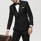 Черные двубортные мужские костюмы, приталенные строгие Свадебные смокинги для жениха для бойфренда 2022, Мужская модная одежда, куртка с брюками