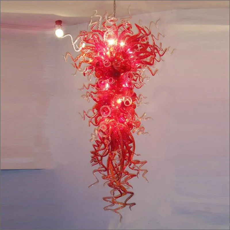 

Large Lobby Pendant Lamps Modern Crystal Chandeliers American Pride Blown Glass Red LED Lighting Staircase Hanging Lamp
