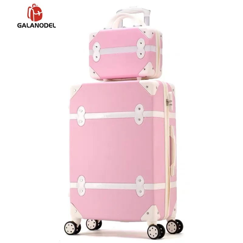 Чемодан на колесиках Женский жесткий ретро чемодан набор багажа с косметичкой