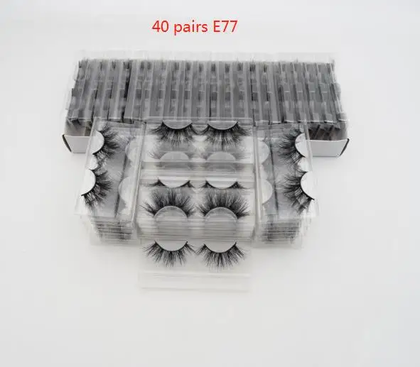 40pcs E77 Visofree 40 пар 25 мм ресницы 3D норковые ресницы с лотком без коробки норковые ресницы драматические объемные ресницы Толстые Накладные ресницы E80 - Цвет: 40pcs E77