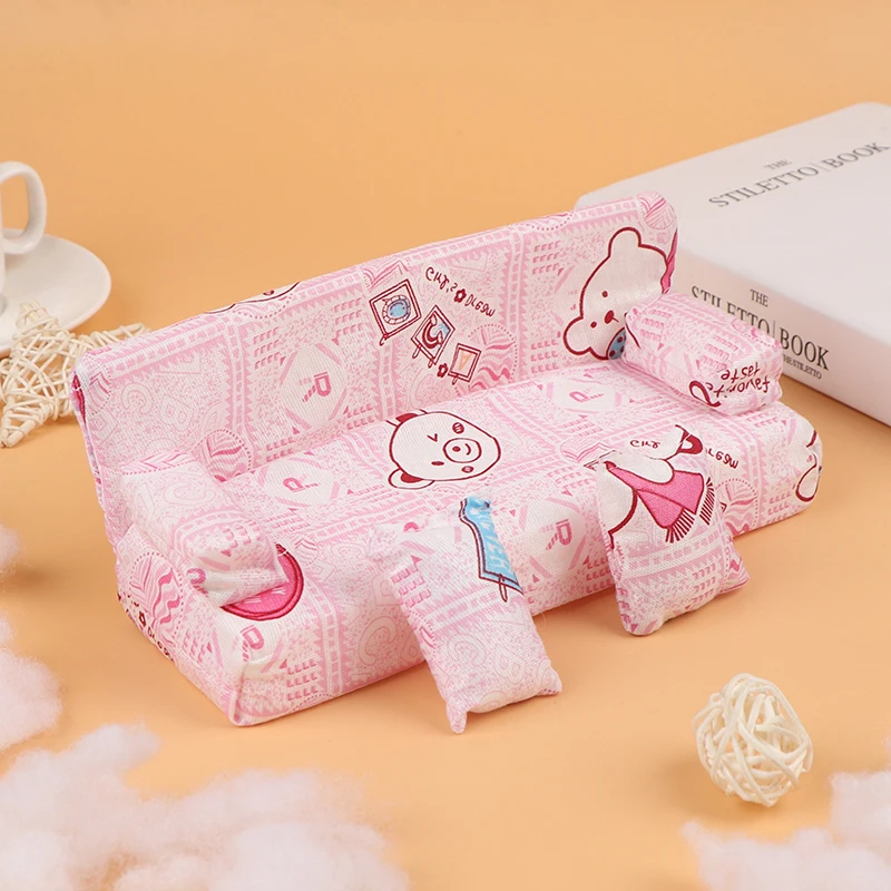 

Dollhouse small Floral Fabric sofa set Furniture 1 Long sofa with 2 Pillow Doll accessories