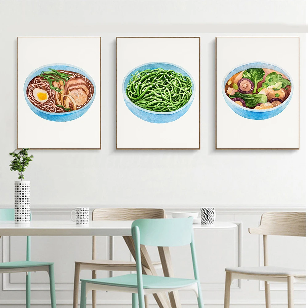 

Kitchen Watercolor Noodle Wall Art Prints Modern Ramen Delicious Food Canvas Painting Nordic Restaurant Wall Pictures Home Decor