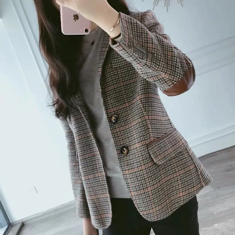 2020 New Fashion Business Interview Plaid Suits Women Work Office Ladies Long Sleeve Vintage Blazer