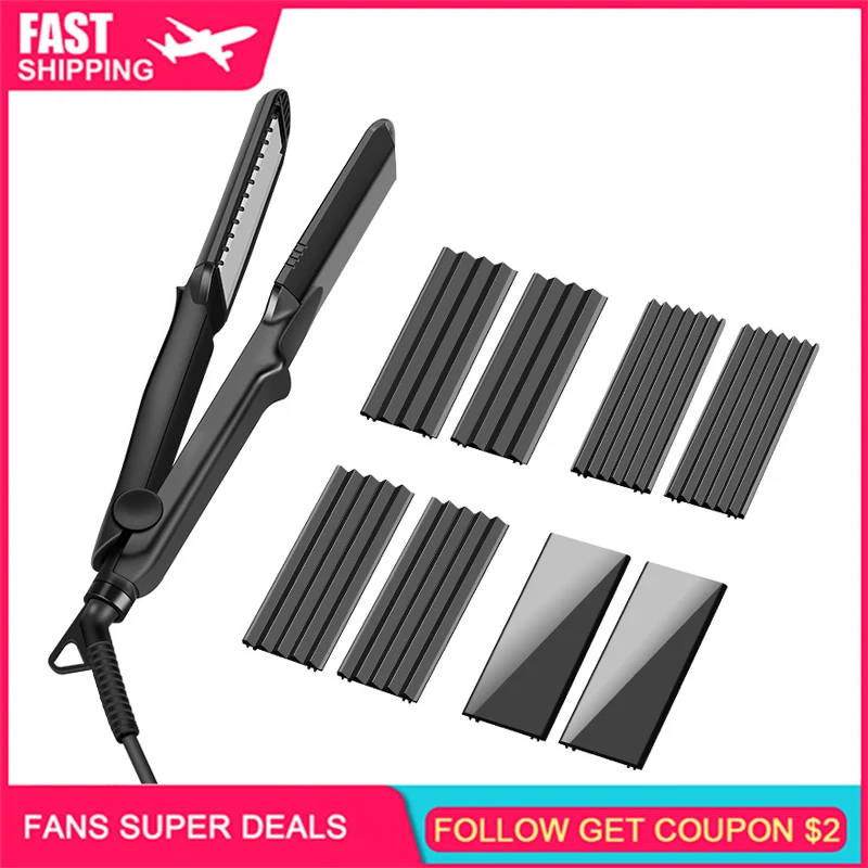 Alisador de Cabelo 4 em 1 Ferro com 4 Cabelo Crimper Waver Curling Intercambiáveis Titânio Cerâmica Plana Friso Placa Ferro