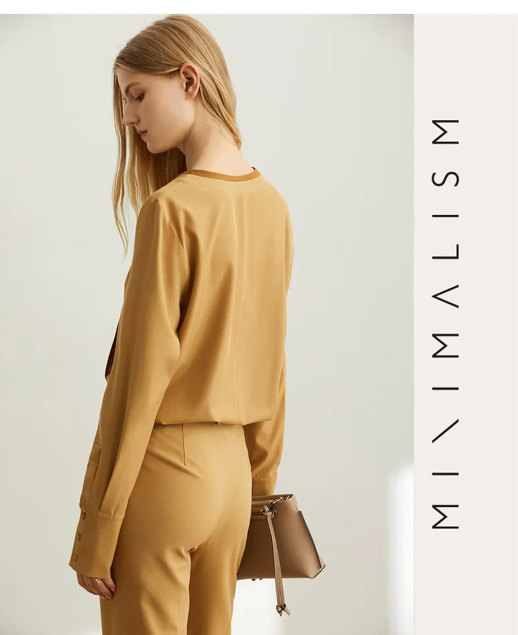 Amii's minimaly Design Feel Small in style Женская рубашка Новая Осенняя Повседневная Свободная контрастная рубашка с v-образным вырезом