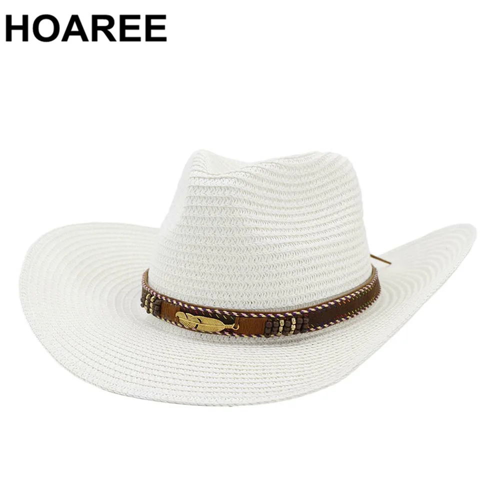 

Womens Summer Hats Cowboy Hats for Men Women Straw Wide Brim Panama Beach Summer Hat 2021 Vintage Decoration Fedora Caps