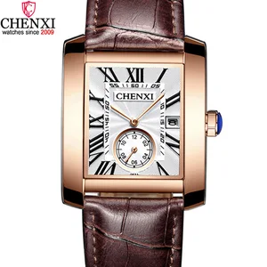 Мужские кварцевые часы с календарём, из натуральной кожи