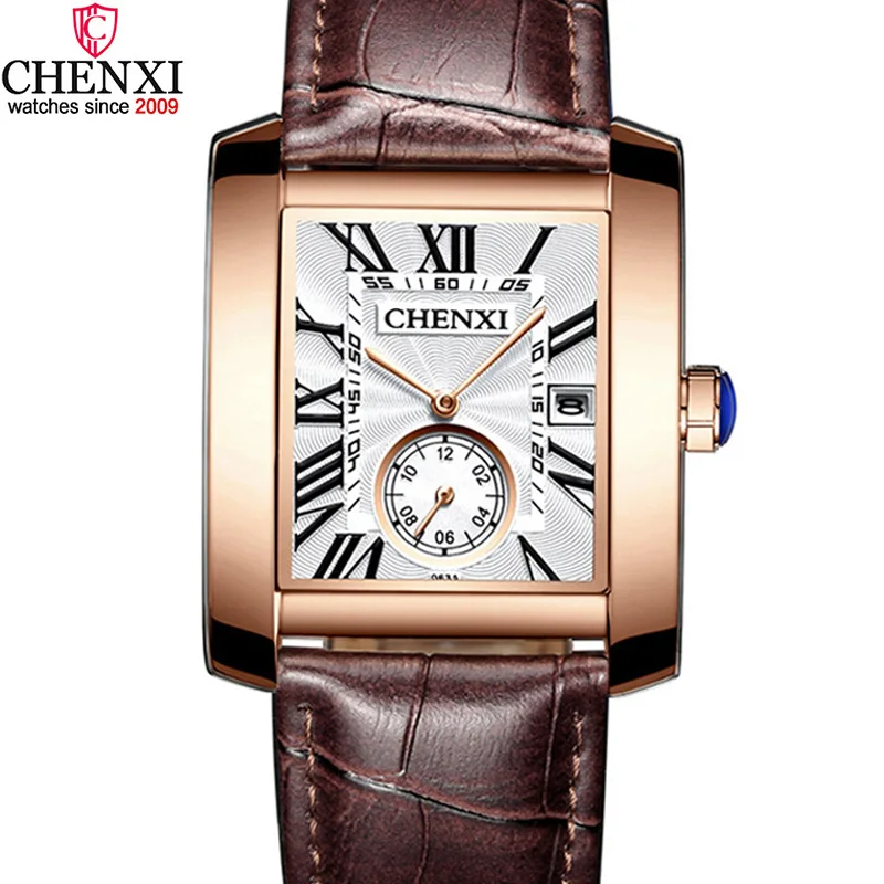 Элитный бренд CHENXI квадратный мужские часы Уникальный дизайн розовое золото