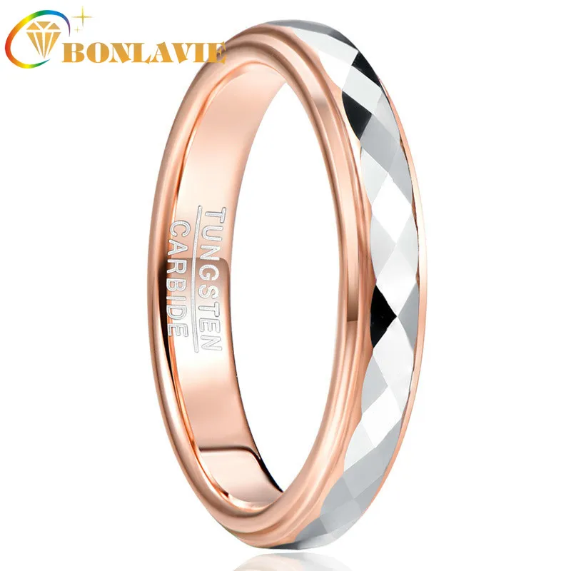 

BONLAVIE 4mm Wide Tungsten Carbide Ring Surface Polished Rhombus Shaped Batch Rose Gold Color Men Ring