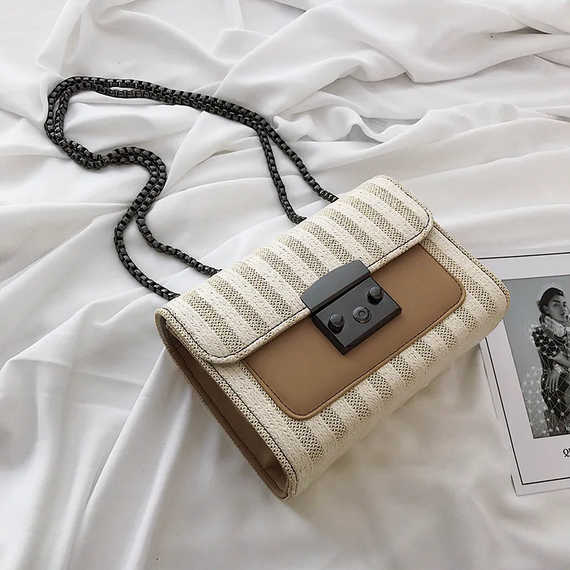 Женская маленькая сумка мессенджер в полоску летняя парусиновая французском