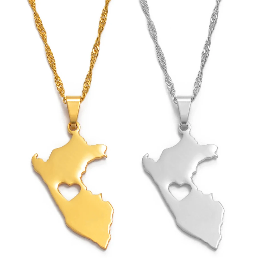 Ожерелье с подвеской Anniyo картой Перу для женщин/мужчин Золотой/Серебряный цвет