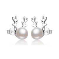 stud temperament female japanese and korean simple fashion antler pearl studs are round earrings earrings ear ring