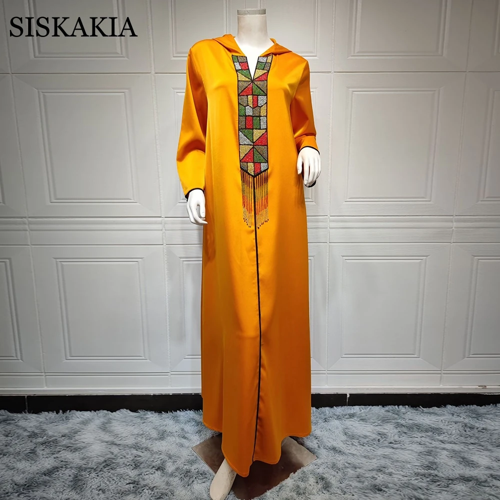 

Siskakia Dubai Abaya Turkey Fashion Muslim Hooded Abayas Hijab Long Dresses 2021 Islamic Clothing Eid Mubarak Djellaba Femme