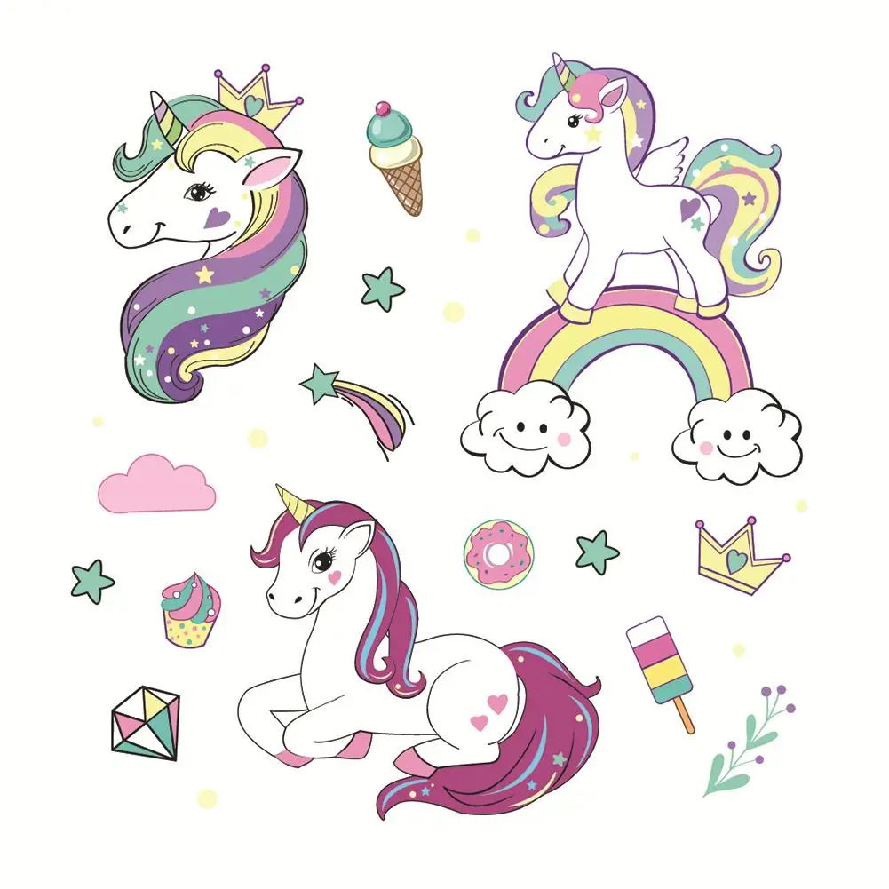 Мультяшный принт настенная наклейка единорог корона узор настенные наклейки для