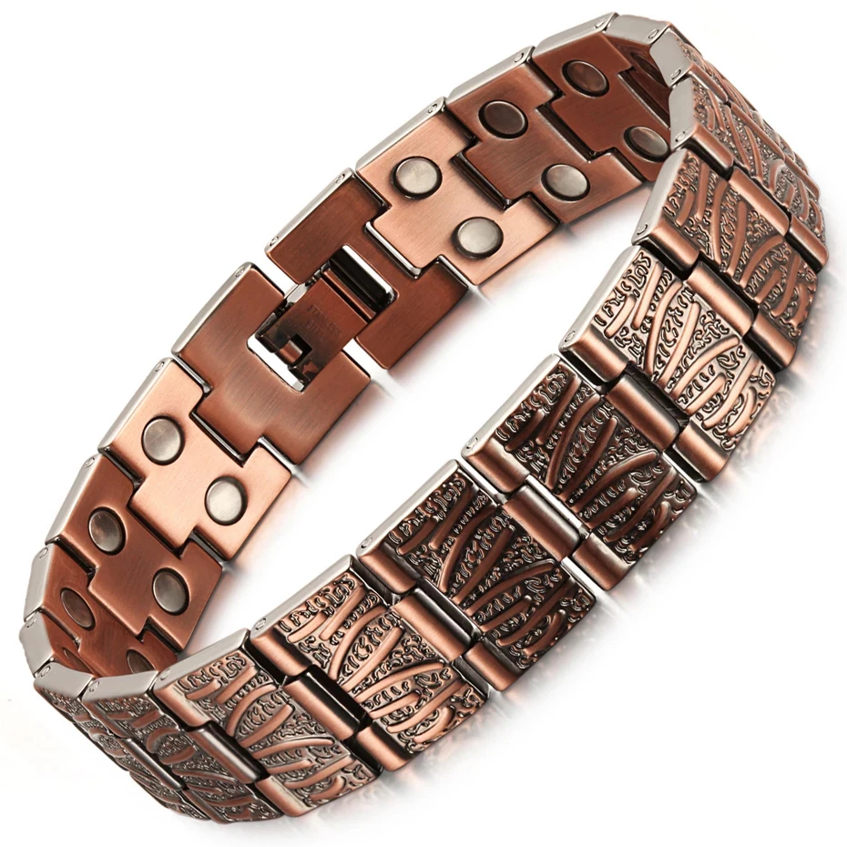 

15mm Punk Retro Pure Copper Magnetic Pain Relief Bracelet Men Therapy Double Row Magnet Dragon Pattern Link Chain Bangle Jewelry