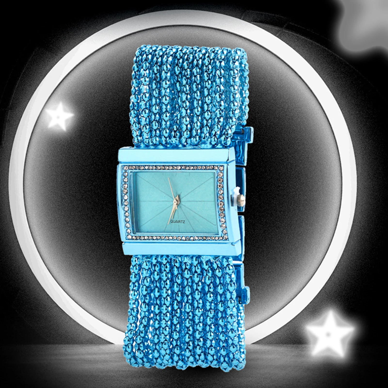 Последняя Мода Кварцевые женские серебряные тона Стразы браслет часы 6T4T из