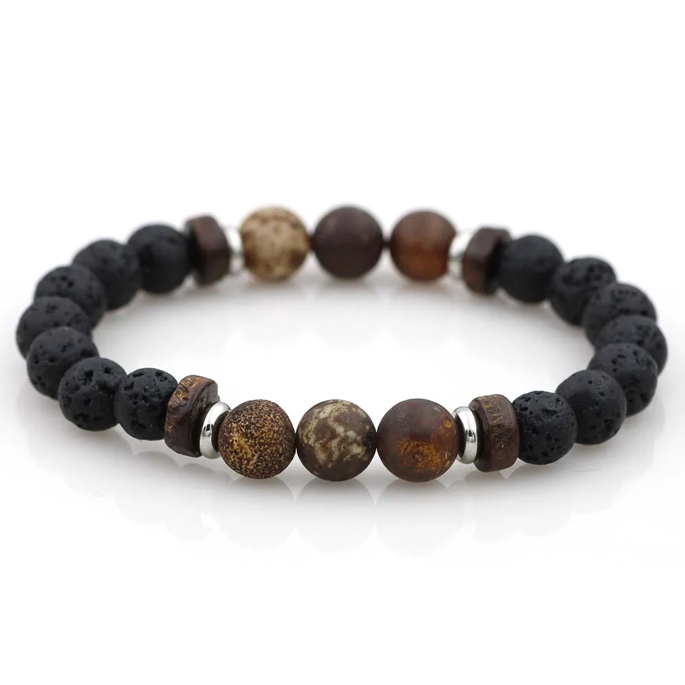 Мужские и женские браслеты из натурального чакры 8 мм лавового камня бисера