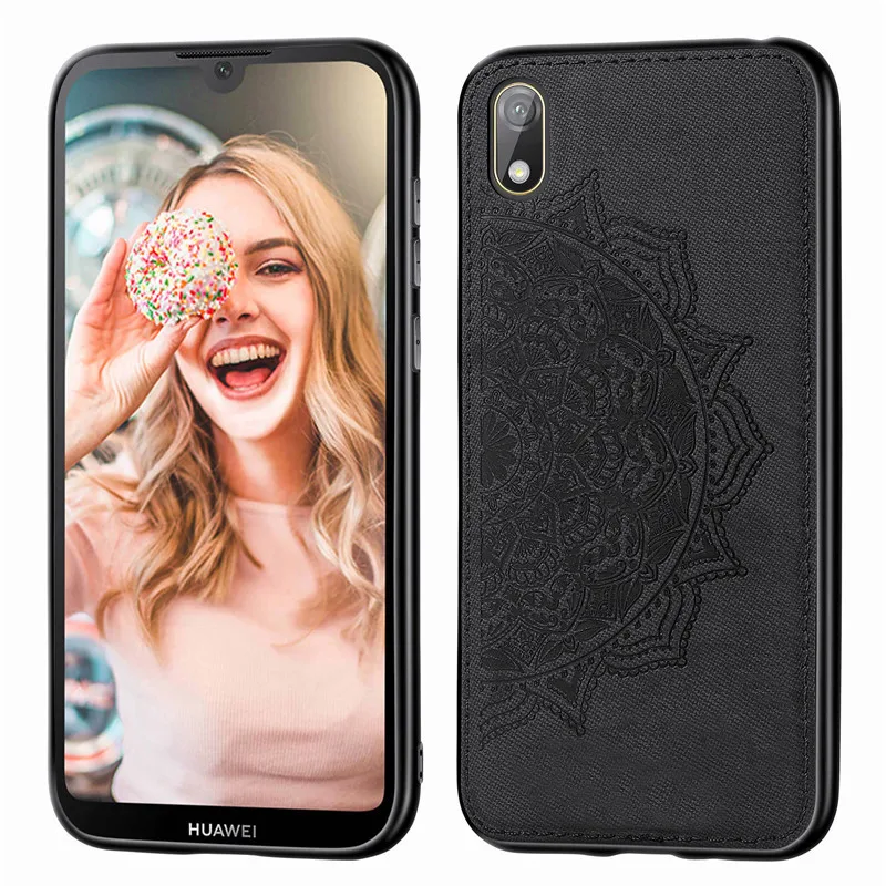 Чехол для телефона с мандалой huawei Y5 2018 силиконовый рельефный Магнитный тканевый