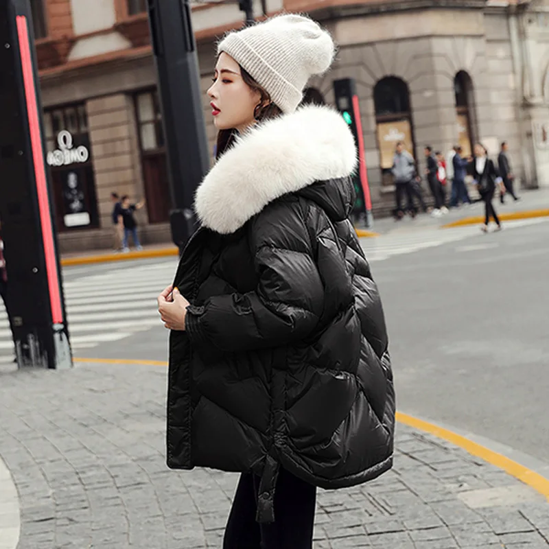 Большая зимняя куртка с капюшоном из натурального Лисьего меха женские