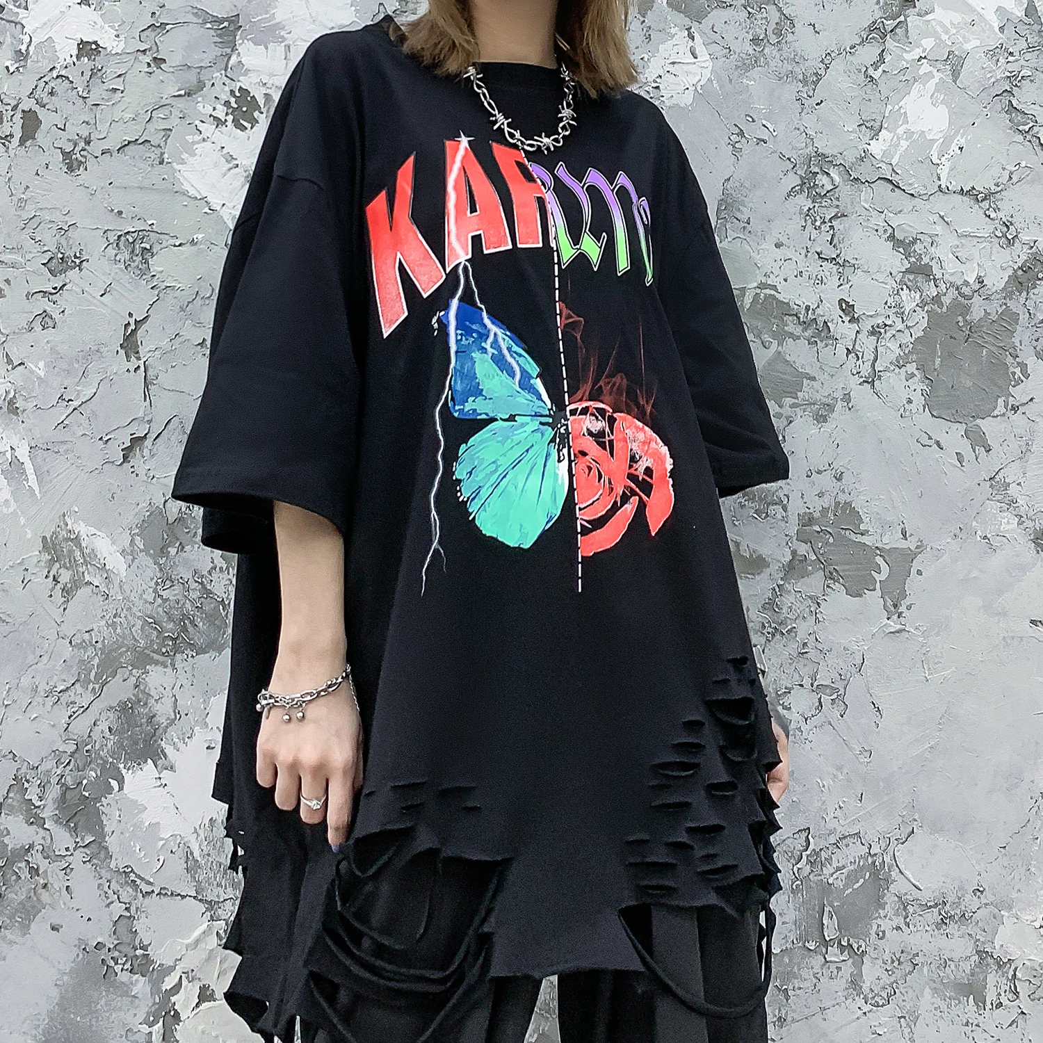 Мужская футболка с принтом бабочки коротким рукавом в стиле хип-хоп | одежда