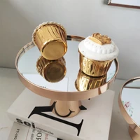 cake stand gold mirror top premium quality macaroon display stand round stackable cookie dessert for celebration party
