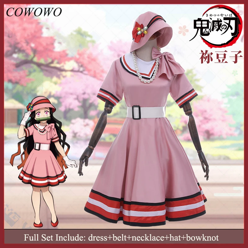 

Anime! Demon Slayer: Kimetsu no Yaiba Kamado Nezuko Lovely Dress Uniform Cosplay Costume For Women Dailydress NEW Free Shipping