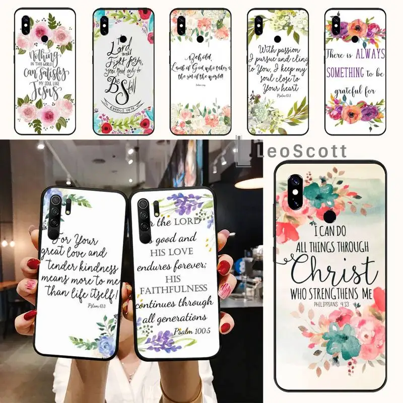 

Phone Case For Xiaomi Redmi 7 8 9t a3 9se k20 mi8 max3 lite 9 note 9s 10 pro Russian script Bible Flower