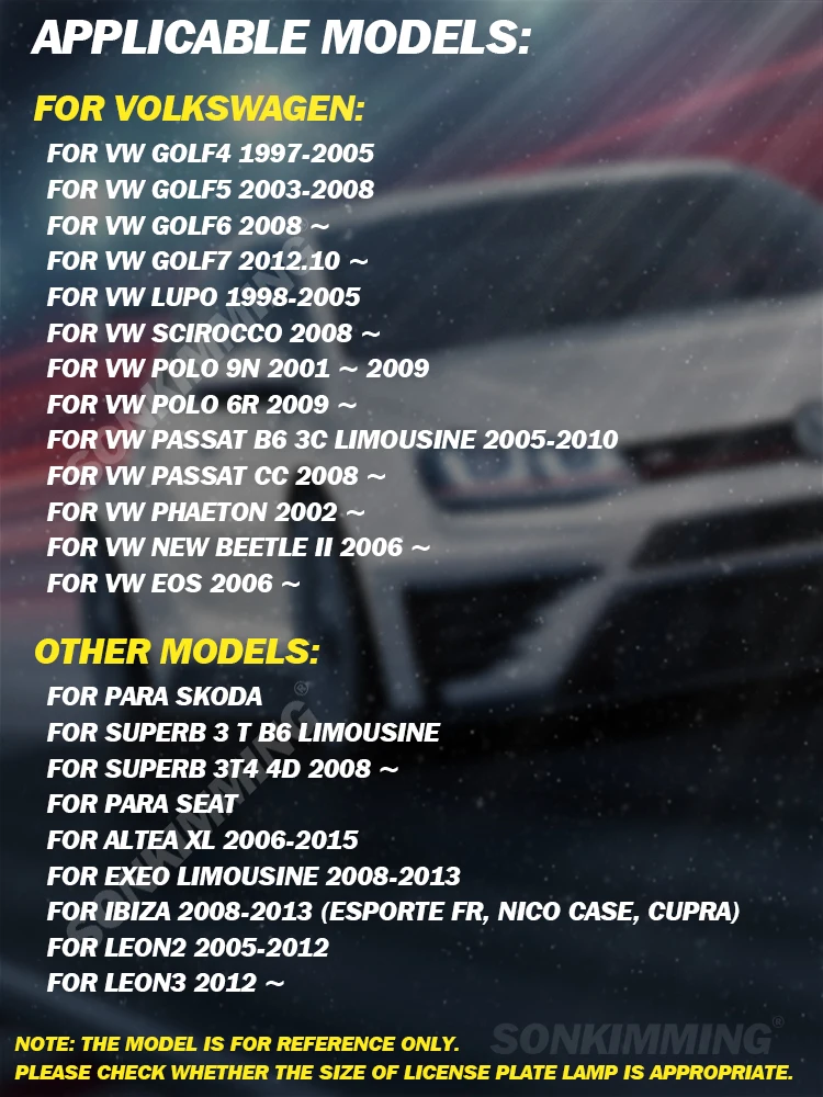 

Number License Plate Light Lamp No Error CANBUS LED 6500k White for VW Golf MK4 MK5 MK6 Passat Polo CC Eos Leon Ibiza Exeo Altea