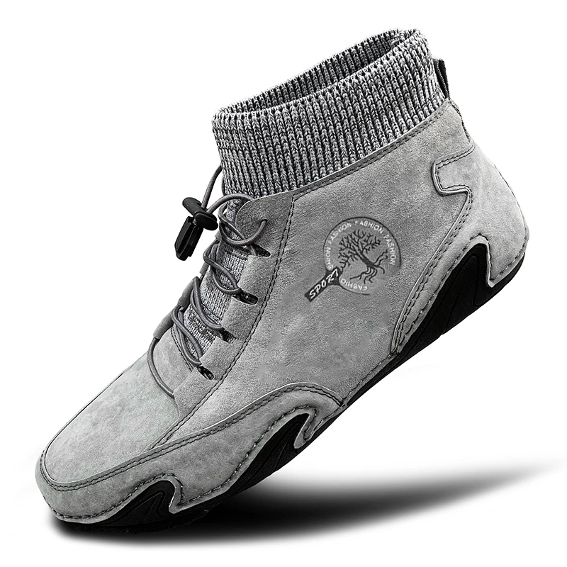 

2021 Leather Men Shoes New Casual Men Shoes Loafers Waterproof Lightweight Handmade High Top Sneakers Boots Non Slip Big Size 48