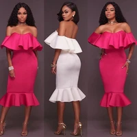 party pencil dress womens bandage bodycon ruffle sleeve evening costume dresses solid color summer new fashion clothing