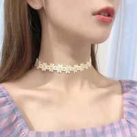 korean fashion white daisy choker necklace for women girls bohemian flower lace choker collar aesthetic neck chain trendy summer