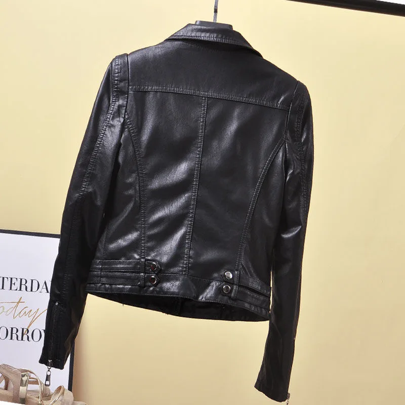 Chaqueta de cuero coreano con cremallera para motocicleta, Chaqueta corta de cuero PU negro, primavera y otoño, 2021