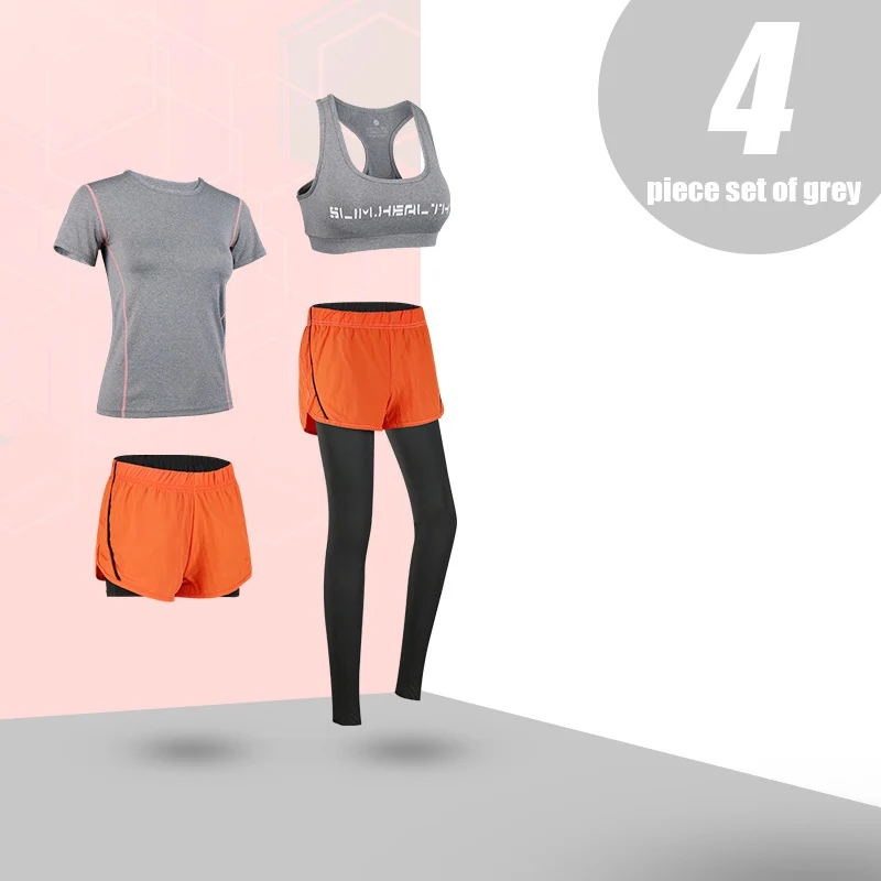 4 sets of light gray 5 шт. Набор для йоги для женщин одежда Бюстгальтер Спортивный Бег Фитнес Женская футболка одежда для фитнеса тренировочный спортивный костюм набор - Цвет: 4 sets of light gray