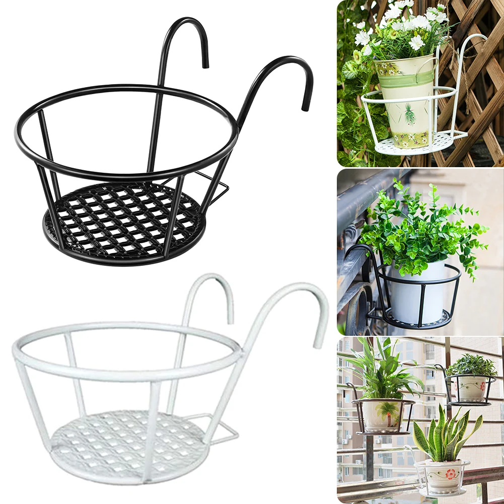 

Balcony Hanging Plant Racks Round Flower Pot Rack Railing Fence Outdoor Window Iron Bonsai Stand Decoration