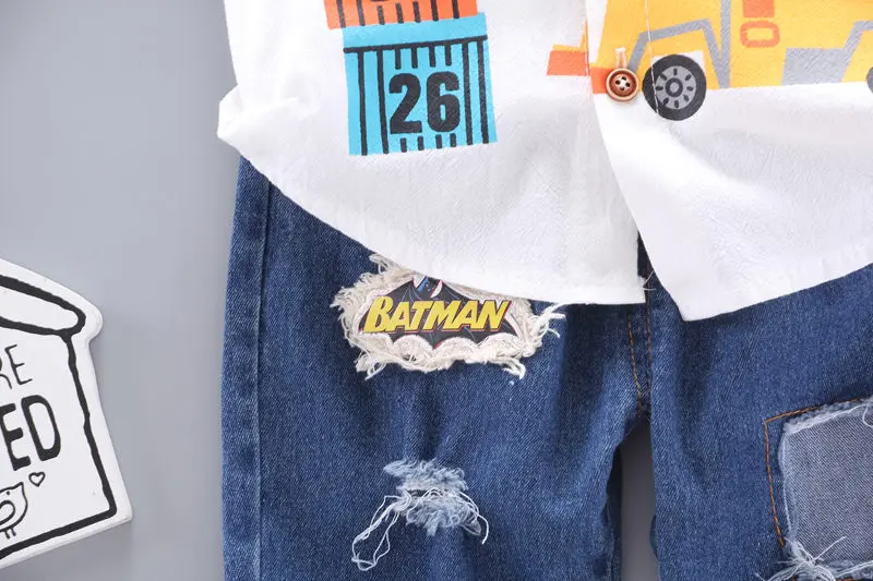 

NEW Spring Autumn Fshion Baby Boys Cotton Clothes Printe Cartoon Excavator Shirt Pants Jeans 2Pcs/Sets Infant Kids Casual Suits