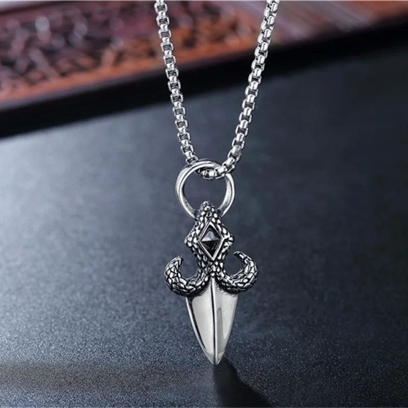 Viking dagger pendant necklace stainless steel personality men and women fashion accessories viking jewelry | Украшения и
