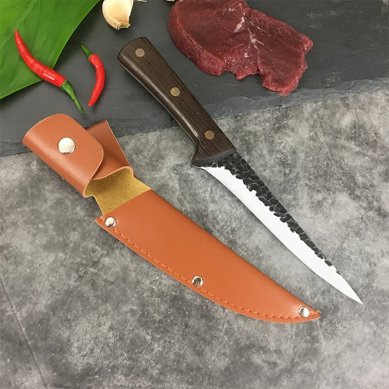 Кованый нож для убоя костей поварской кухонный острый из высокоуглеродистой