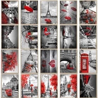 black white europe red poster print umbrella tree wall art city landscape decoration picture living room canvas painting decor